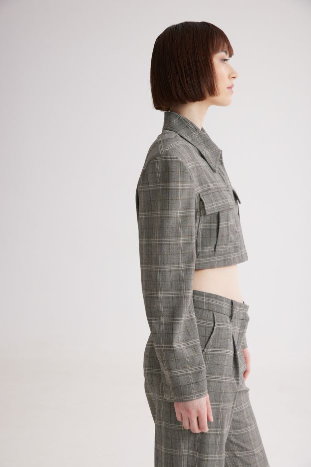 Scottish Checked Cropped Blazer Grey