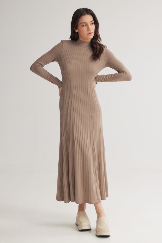 London Long Turtleneck Dress Taupe