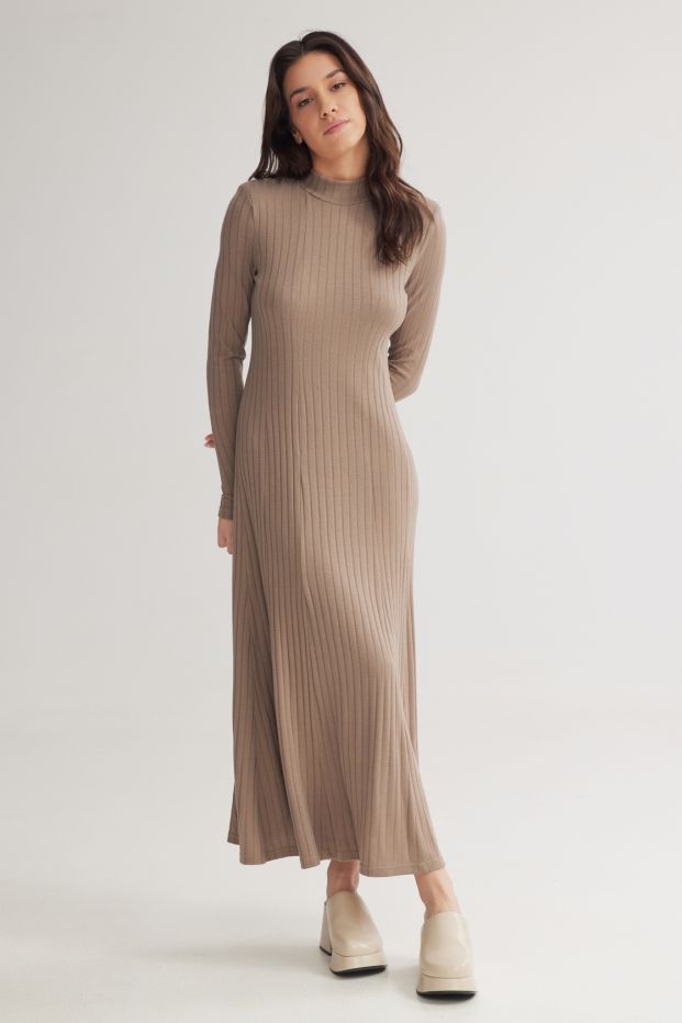 London Long Turtleneck Dress Taupe