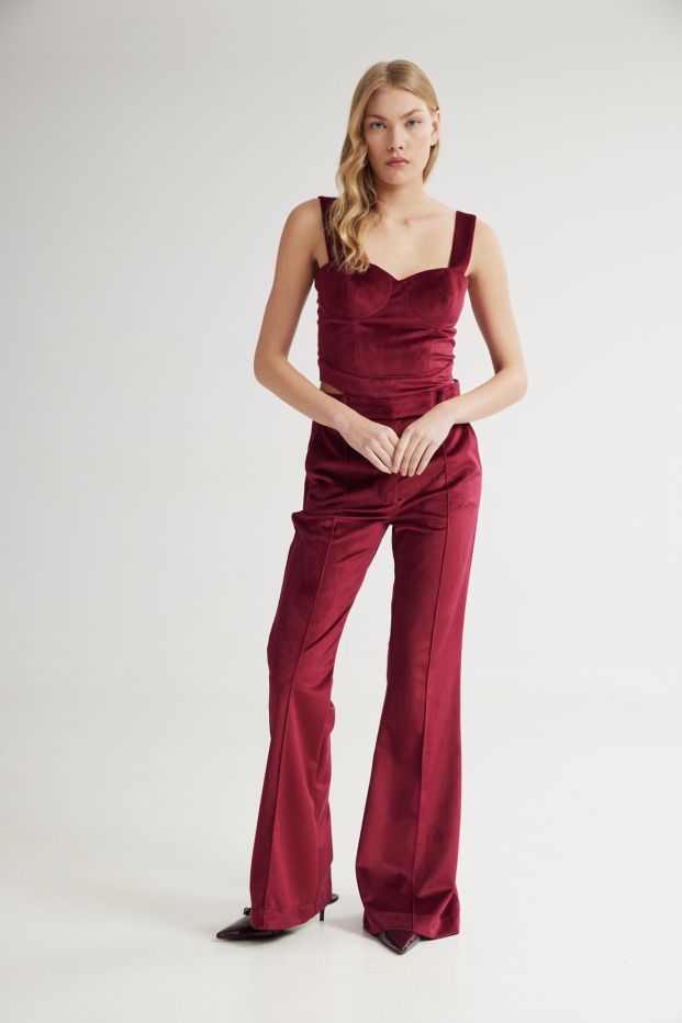 Scarlet Velvet Flare Pants Bordeaux