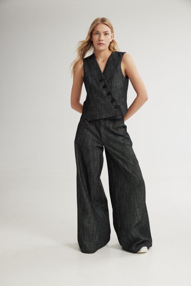 Tansy Black Denim Wide Pants