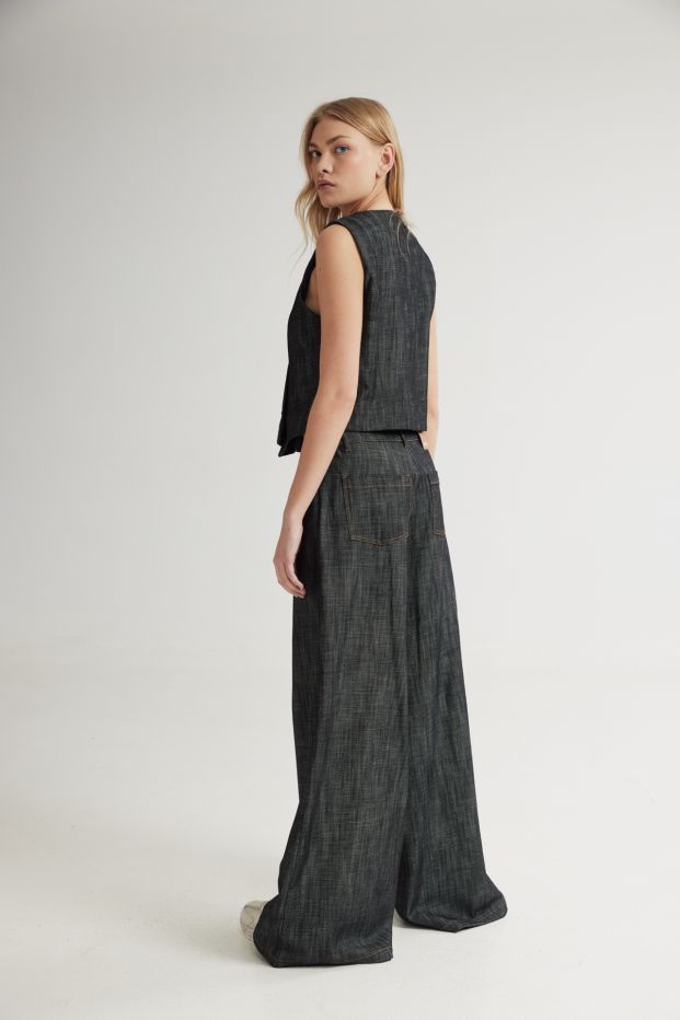 Tansy Black Denim Wide Pants