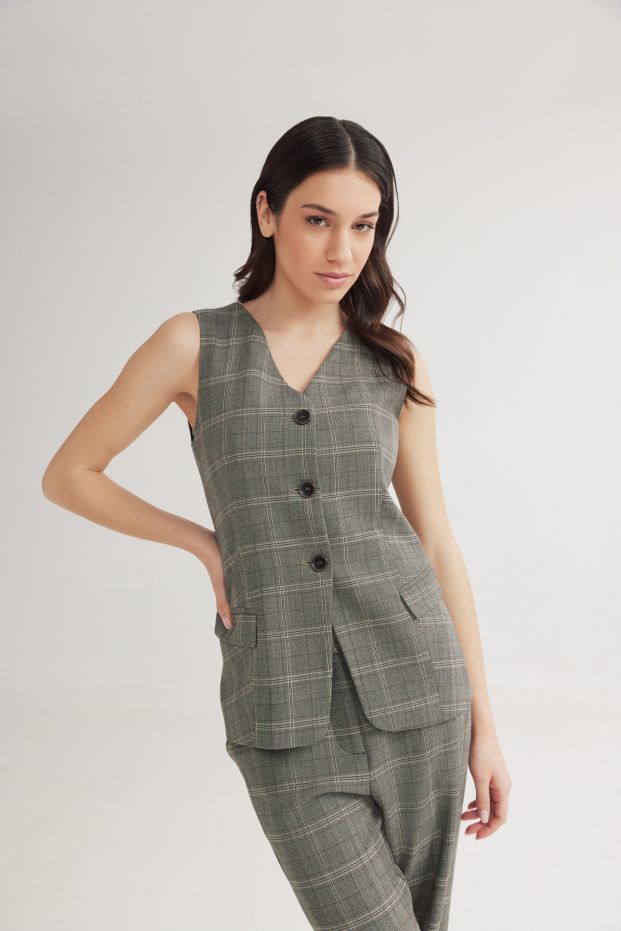 Scottish Checked Vest Grey